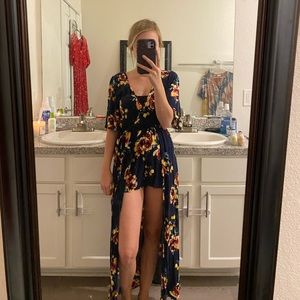 Navy Blue Floral Romper
